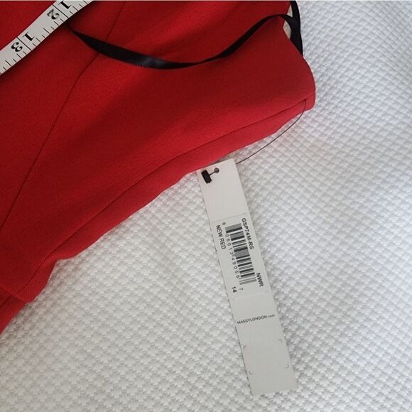 Maggy London Red Ruffled Mock Neck High Low Hem Cocktail Dress - Picture 10 of 10